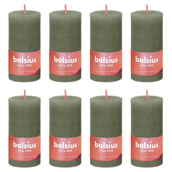 Bolsius Rustikale Stumpenkerzen Shine 8 Stk. 100x50 mm Olivgr&uuml;n