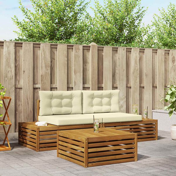 vidaXL Outdoor-Sofagarnitur mit Kissen 3 St&uuml;ck Natur und Creme