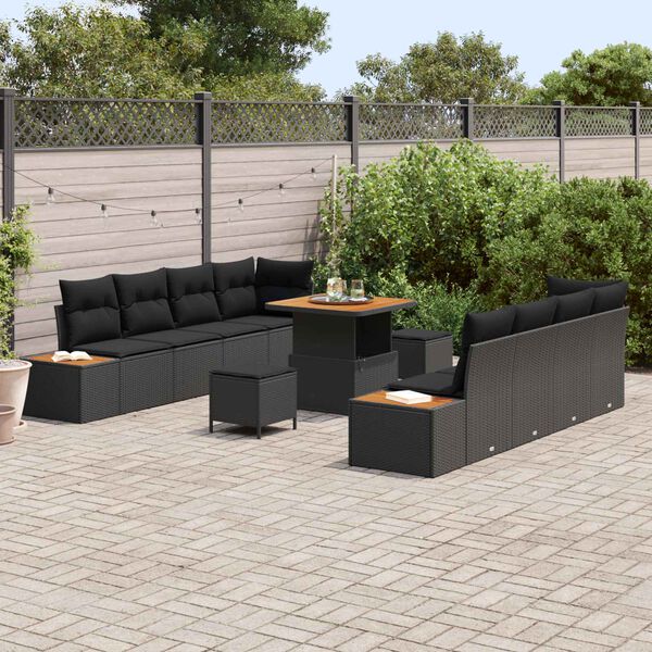 vidaXL Gartensofa-set mit Kissen 11 pcs Schwarz Poly Rattan