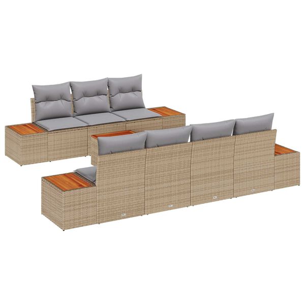 vidaXL Gartensofa-set mit Kissen 8 pcs Beige Poly Rattan