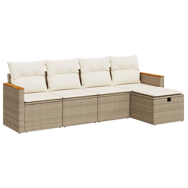 vidaXL 5-tlg. Garten-Sofagarnitur mit Kissen Beige Poly Rattan