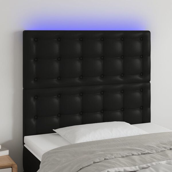 vidaXL LED Kopfteil Schwarz 100x5x118/128 cm Kunstleder