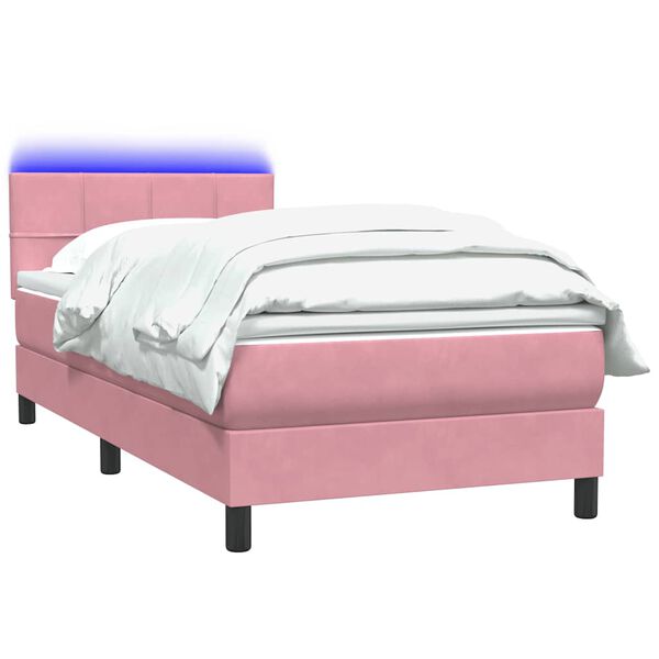 vidaXL Boxspringbett mit Matratze & LED Rosa 80x210 cm Samt