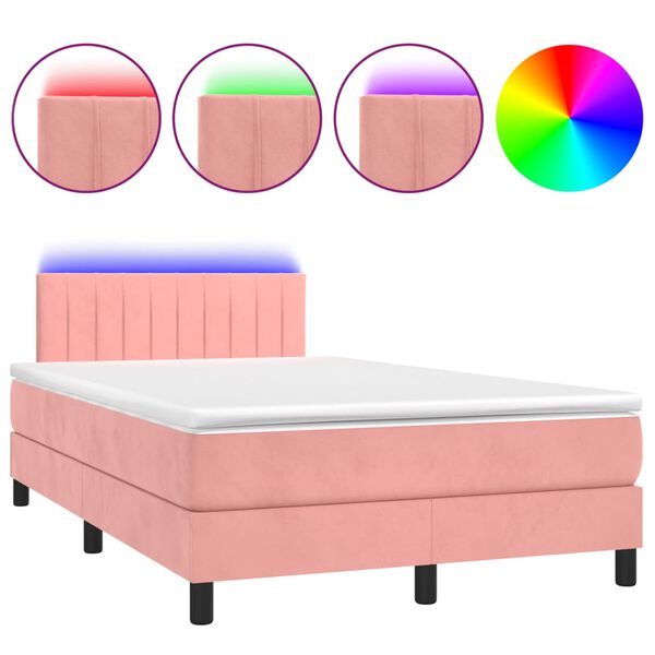 vidaXL Boxspringbett mit Matratze & LED Rosa 120x200 cm Samt
