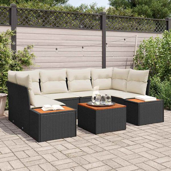 vidaXL Garten-Sofa-Set mit Kissen 7 pcs Schwarz Poly Rattan