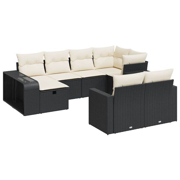 vidaXL 10-tlg. Garten-Sofagarnitur mit Kissen Schwarz Poly Rattan