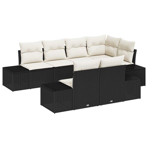 vidaXL Gartensofa-set mit Speicher 7 pcs Schwarz und Creme Poly-Rattan