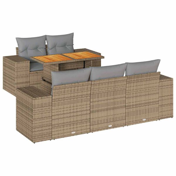 vidaXL 6-tlg. Garten-Sofagarnitur mit Kissen Beige Poly Rattan