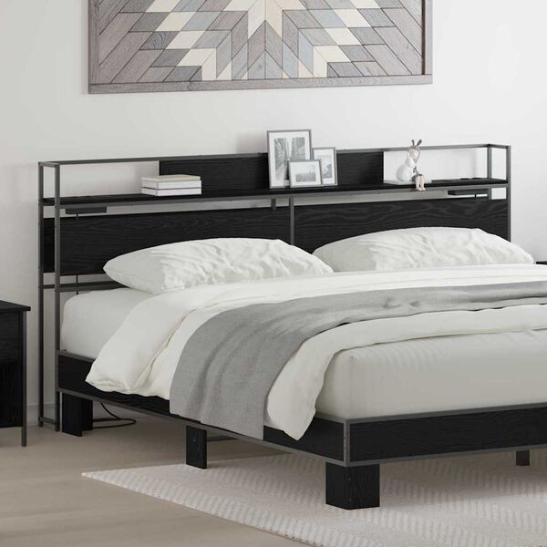 vidaXL Stauraum-Kopfteil Schwarz Eichen-Optik 200 cm Holzwerkstoff