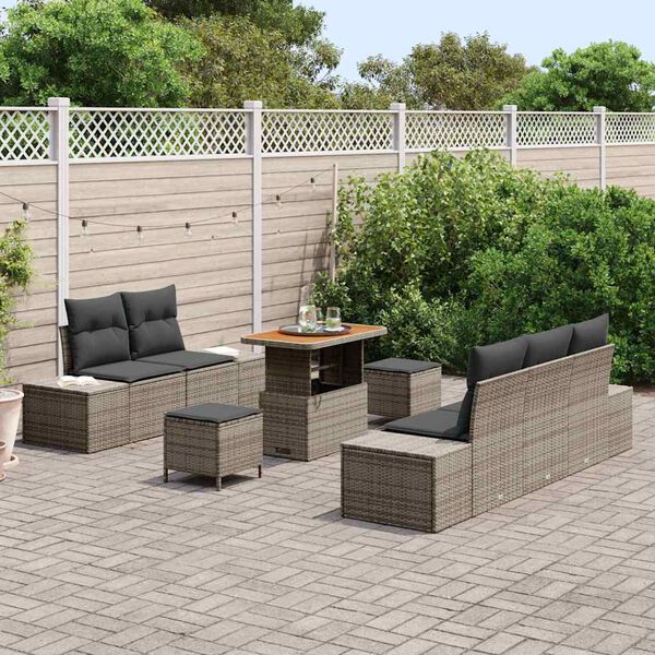 vidaXL Gartensofa-set mit Kissen mit Speicher 8 pcs Grau Poly Rattan