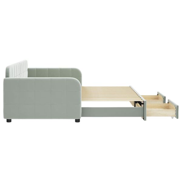 vidaXL Tagesbett Ausziehbar mit Schubladen Hellgrau 90x200 cm Samt