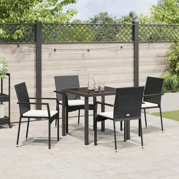 vidaXL Garten Essgruppe mit Kissen 5 pcs Schwarz Poly-Rattan