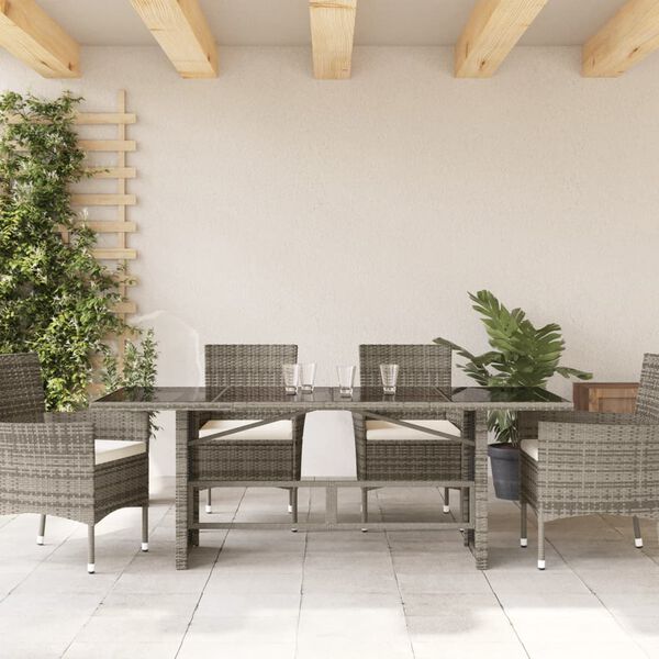 vidaXL Gartentisch mit Glasplatte Grau 190x80x74 cm Poly Rattan