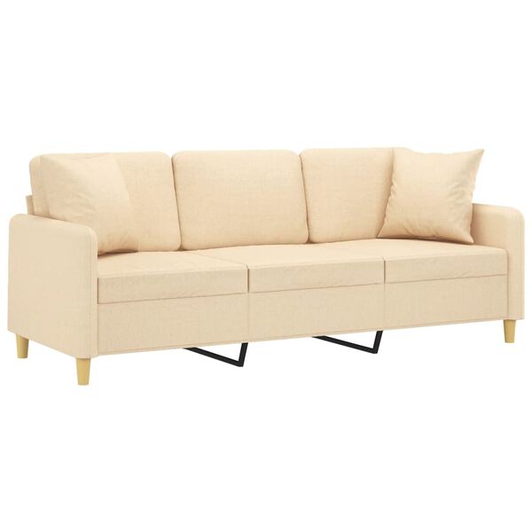 vidaXL 3-Sitzer-Sofa mit Kissen Creme 180 cm Stoff