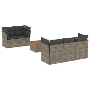 vidaXL 6-tlg. Garten-Sofagarnitur mit Kissen Grau Poly Rattan