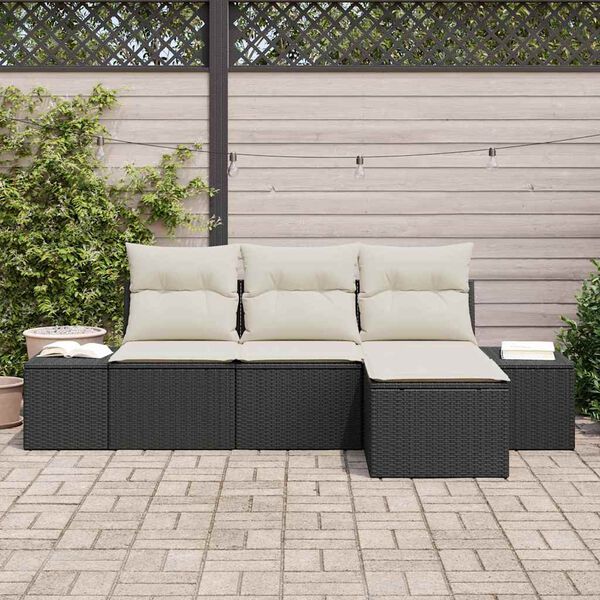 vidaXL Sofa Set mit Kissen 4 pcs Schwarz Poly Rattan