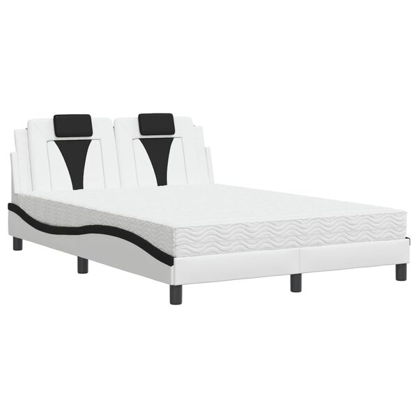 vidaXL Bett "Viana" mit Matratze Wei&szlig; und Schwarz 140x190 cm Kunstleder