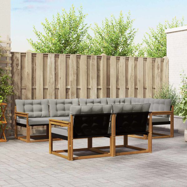 vidaXL Outdoor-Sofagarnitur mit Kissen 7 pcs Nat&uuml;rlich und Hellgrau