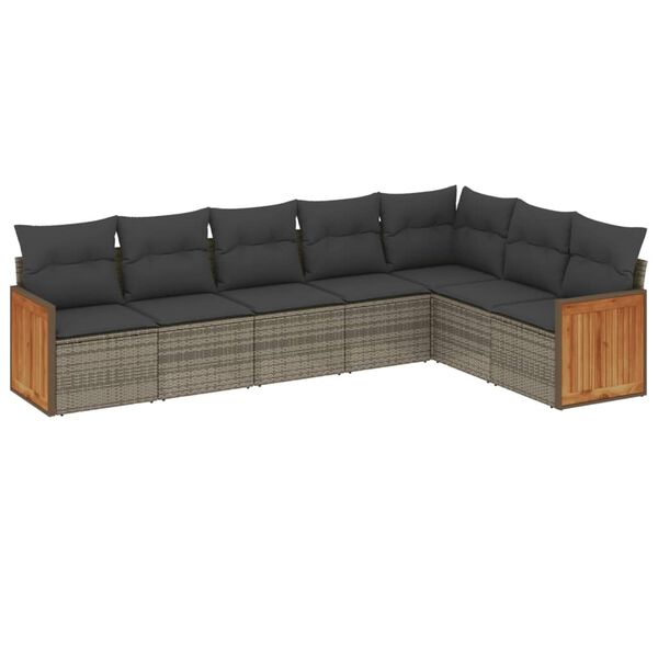 vidaXL 7-tlg. Garten-Sofagarnitur mit Kissen Grau Poly Rattan