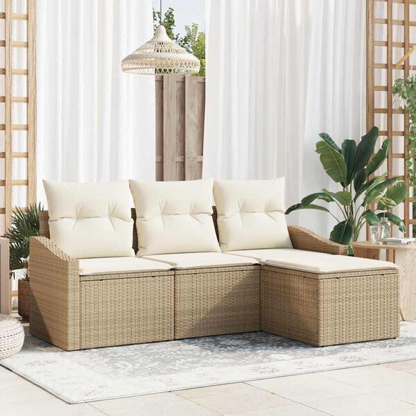 vidaXL Sofa Set mit Kissen 4 pcs Beige Poly Rattan