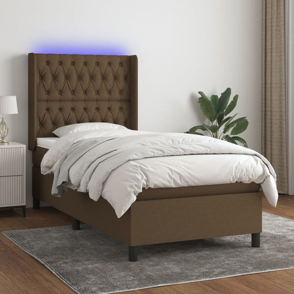 vidaXL Boxspringbett mit Matratze & LED Dunkelbraun 80x200 cm Stoff