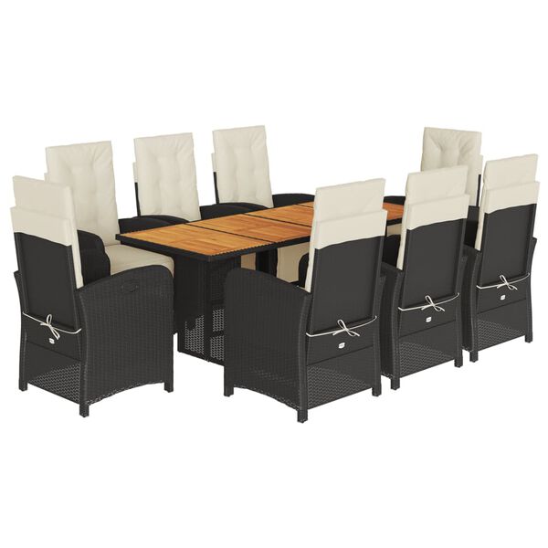 vidaXL 9-tlg. Garten-Essgruppe mit Kissen Schwarz Poly Rattan