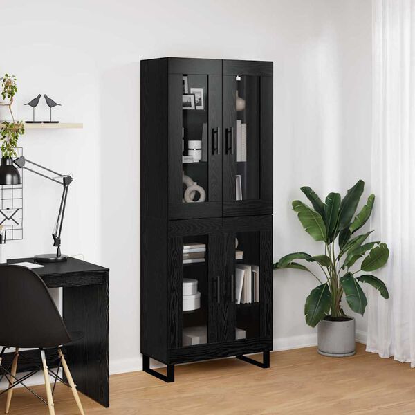 vidaXL Highboard 2 pcs Schwarz Eichen-Optik Engineered Wood und Glas
