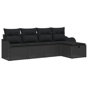 vidaXL Garten-Sofa-Set mit Kissen 5 pcs Schwarz Poly Rattan