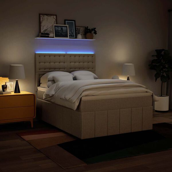 vidaXL Boxspringbett mit Matratze Creme 140x190 cm Stoff