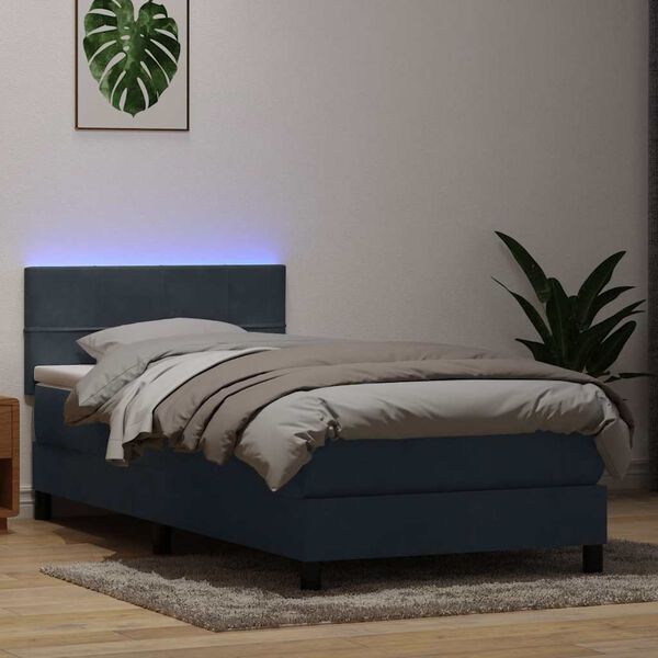 vidaXL Boxspringbett mit Matratze & LED Dunkelgrau 100x210 cm Samt