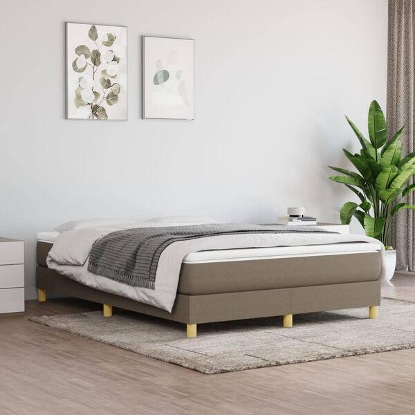 vidaXL Boxspringbett mit Matratze Taupe 140x200 cm Stoff