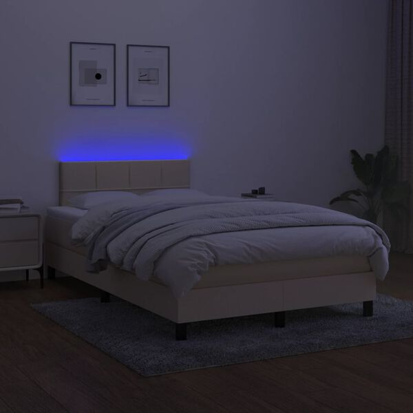 vidaXL Boxspringbett mit Matratze & LED Creme 120x190 cm Stoff
