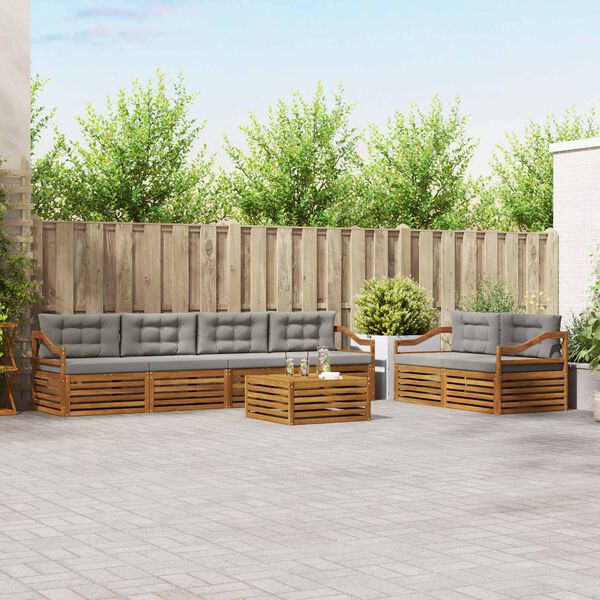 vidaXL Outdoor-Sofagarnitur mit Kissen 7 pcs Nat&uuml;rlich und Hellgrau