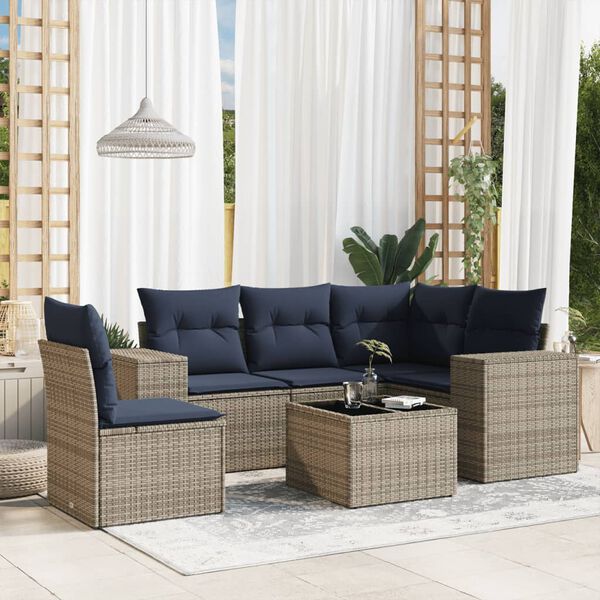 vidaXL 6-teiliges Gartensofa-Set mit Kissen, grau, Polyrattan