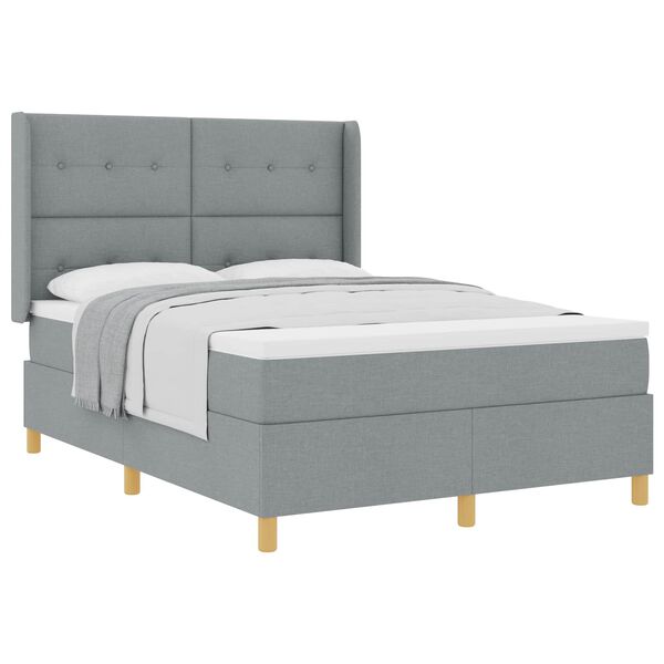 vidaXL Boxspringbett mit Matratze Hellgrau 140 x 200 cm Stoff