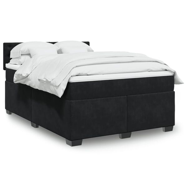 vidaXL Boxspringbett mit Matratze Schwarz 140x200 cm Samt