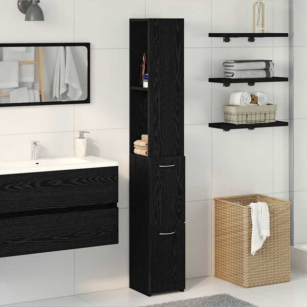 vidaXL Badezimmerschrank mit T&uuml;r Schwarz Eichen-Optik 25 x 25 x 170 cm