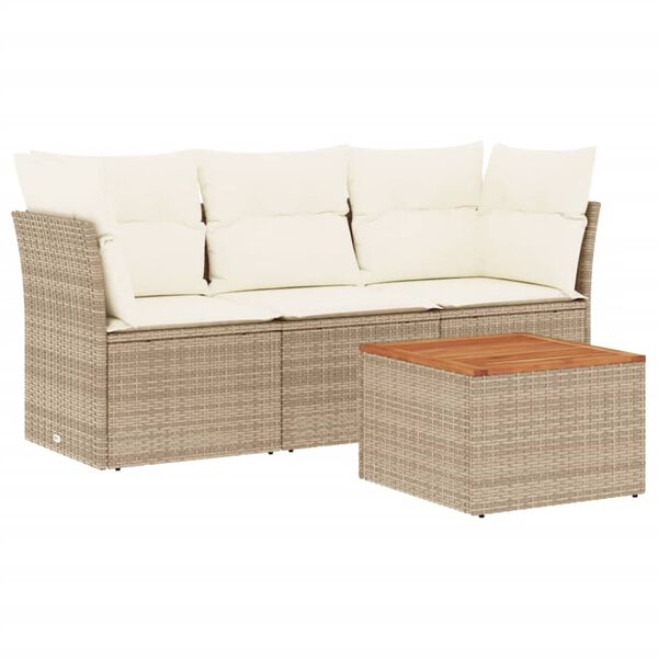 vidaXL 4-tlg. Garten-Sofagarnitur mit Kissen Beige Poly Rattan