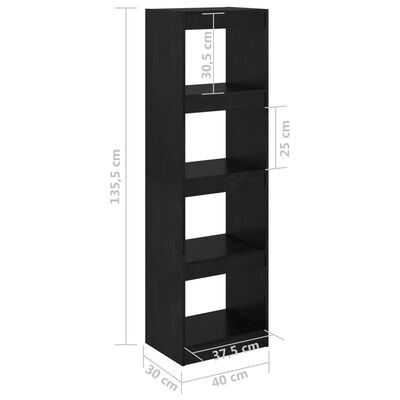 vidaXL Bücherregal Raumteiler Schwarz 40x30x135,5 cm Massivholz Kiefer