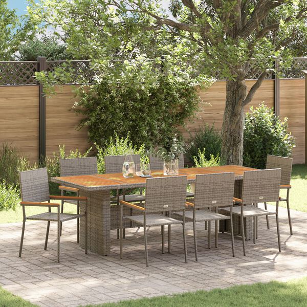 vidaXL Garten Essgruppe 9 pcs Grau Poly Rattan