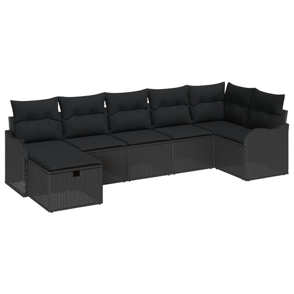 vidaXL Sofa Set mit Kissen mit Speicher 7 pcs Schwarz Poly-Rattan