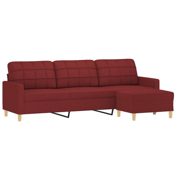 vidaXL 3-Sitzer-Sofa mit Hocker Weinrot 210 cm Stoff