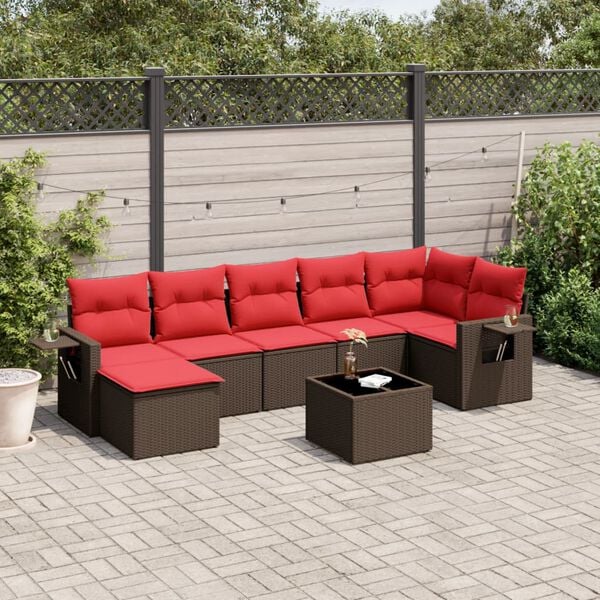 vidaXL 8-teiliges Gartensofa-Set mit Kissen, braun, Polyrattan