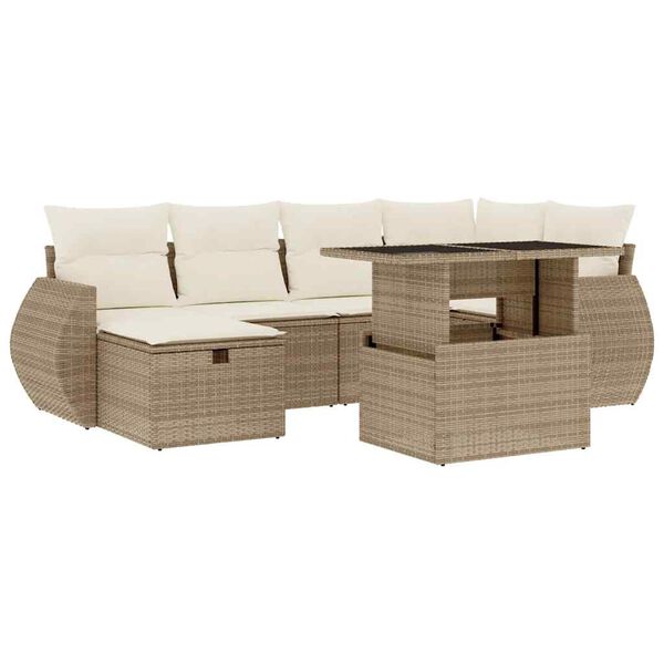 vidaXL 7-tlg. Garten-Sofagarnitur mit Kissen Beige Poly Rattan
