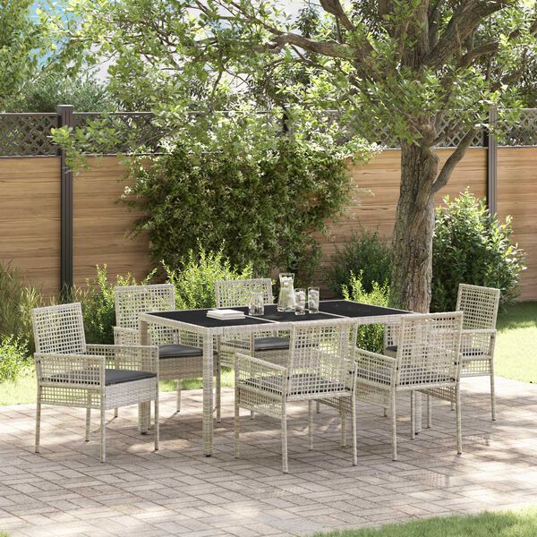 vidaXL Garten Essgruppe 7 pcs Hellgrau Poly-Rattan