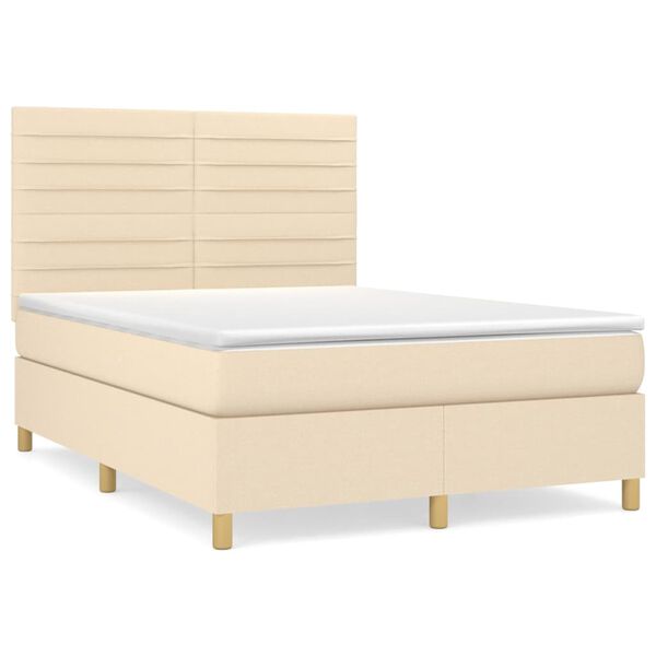 vidaXL Boxspringbett mit Matratze Creme 140x190 cm Stoff