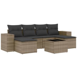 vidaXL 7-tlg. Garten-Sofagarnitur mit Kissen Grau Poly Rattan