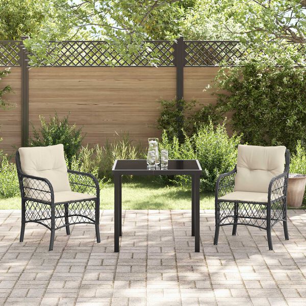 vidaXL Garten Essgruppe mit Kissen 3 pcs Schwarz Poly-Rattan