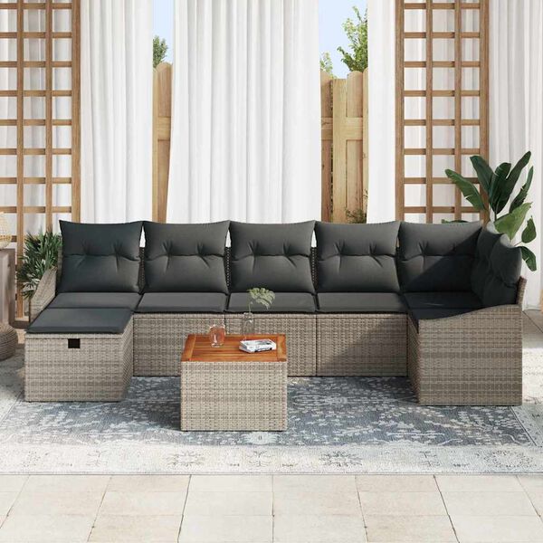 vidaXL Gartensofa-set mit Kissen mit Speicher 8 pcs Grau Poly Rattan