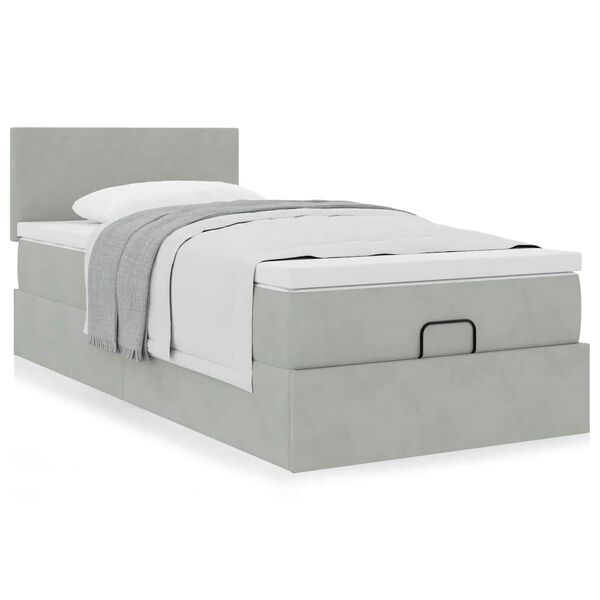 vidaXL Ottoman-Bett mit Matratze Hellgrau 90x200 cm Samt